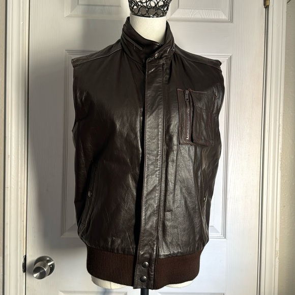 Leather Vest Jacket Brown Full Zipper Diamond Quilted inside Wome Size 40 - Picture 1 of 15